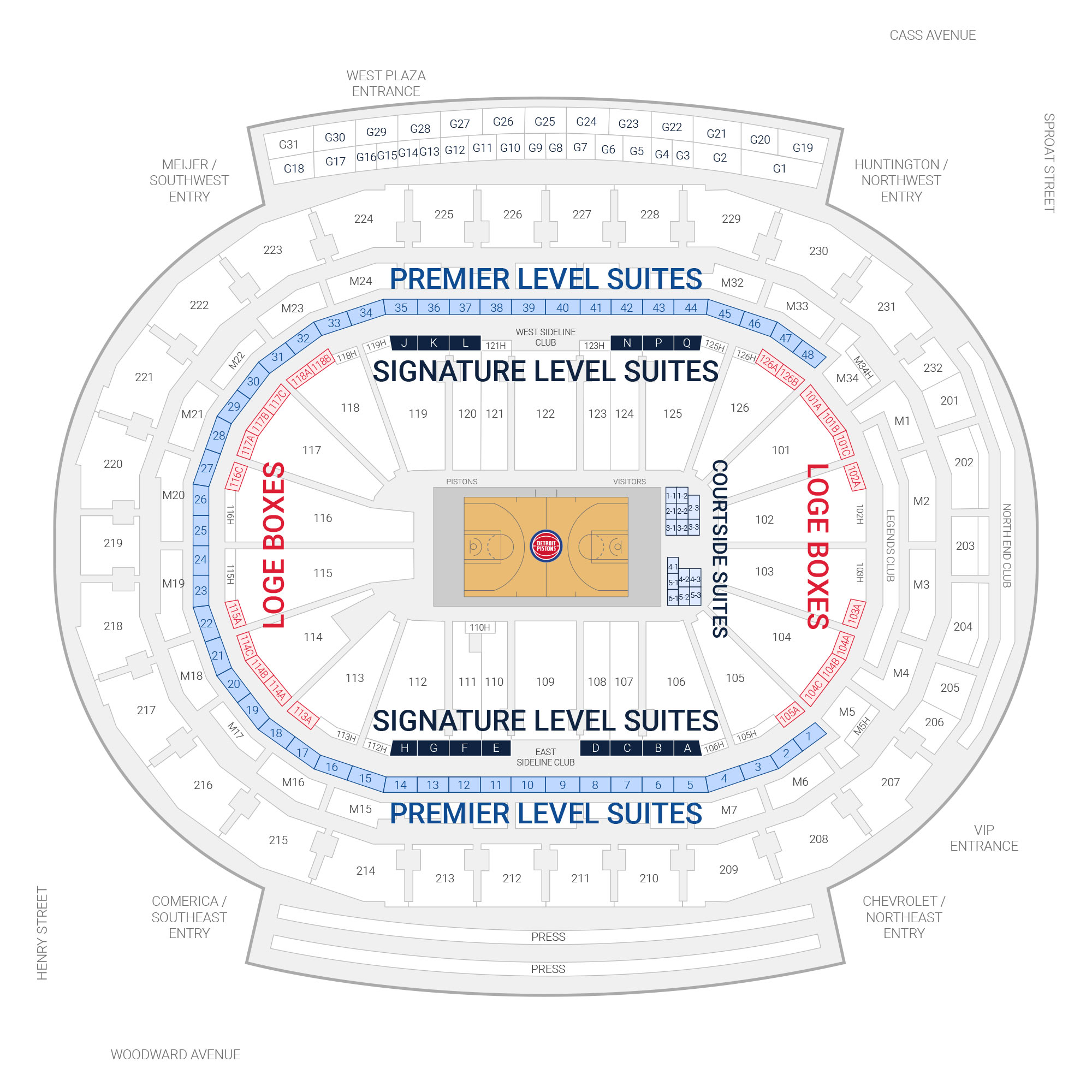 Little Caesars Arena / Detroit Pistons Suite Map and Seating Chart